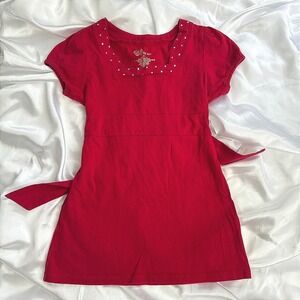 Copper Key Red Rhinestone Square Neck Empire Waist Tie Back Tunic Top Sz 14